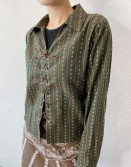 Green Patterned Lace Up Shirt #250410